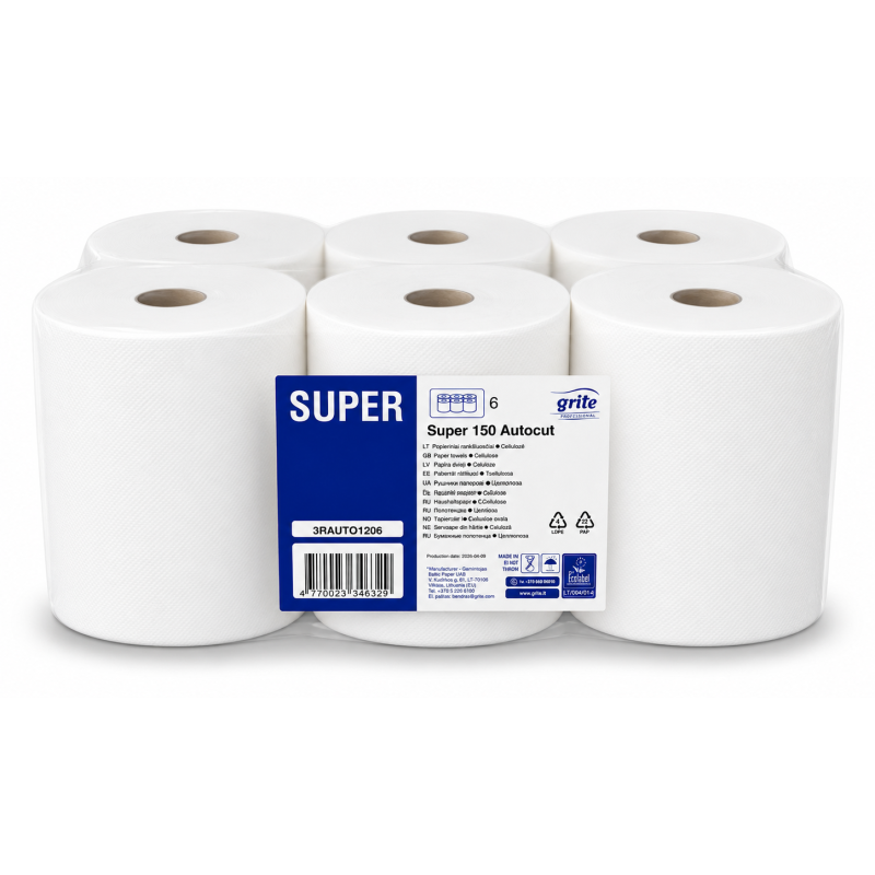 Ręczniki w roli Autocut 150 m celuloza 2 warstwy opak. 6 szt. grite Super 150