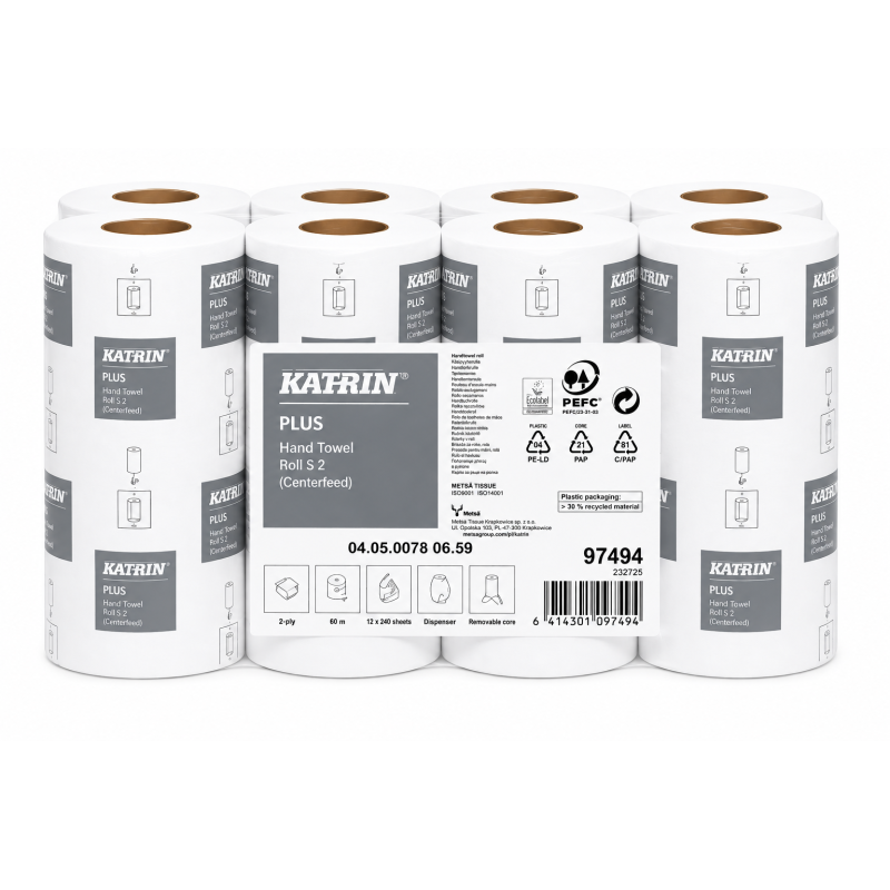 Ręcznik papierowy KATRIN  97494 Plus Premium S2 – 12 rolek, 2 W.