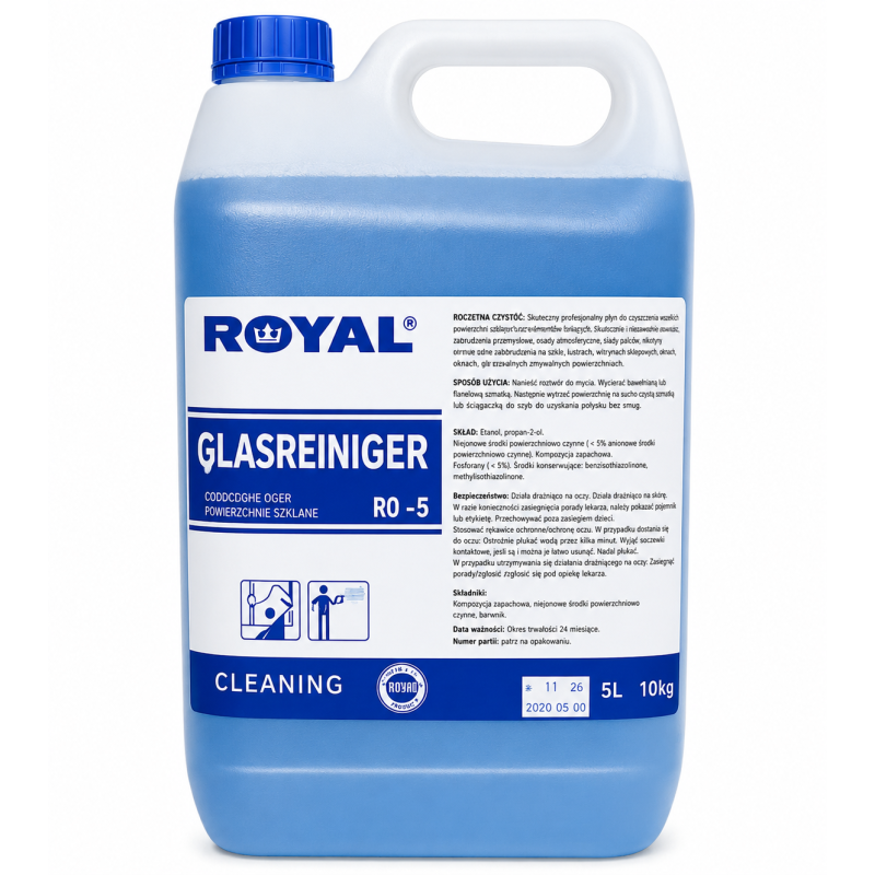 ROYAL GLASREINIGER 5L Płyn do Szyb, Szkła i Tworzyw bez Smug
