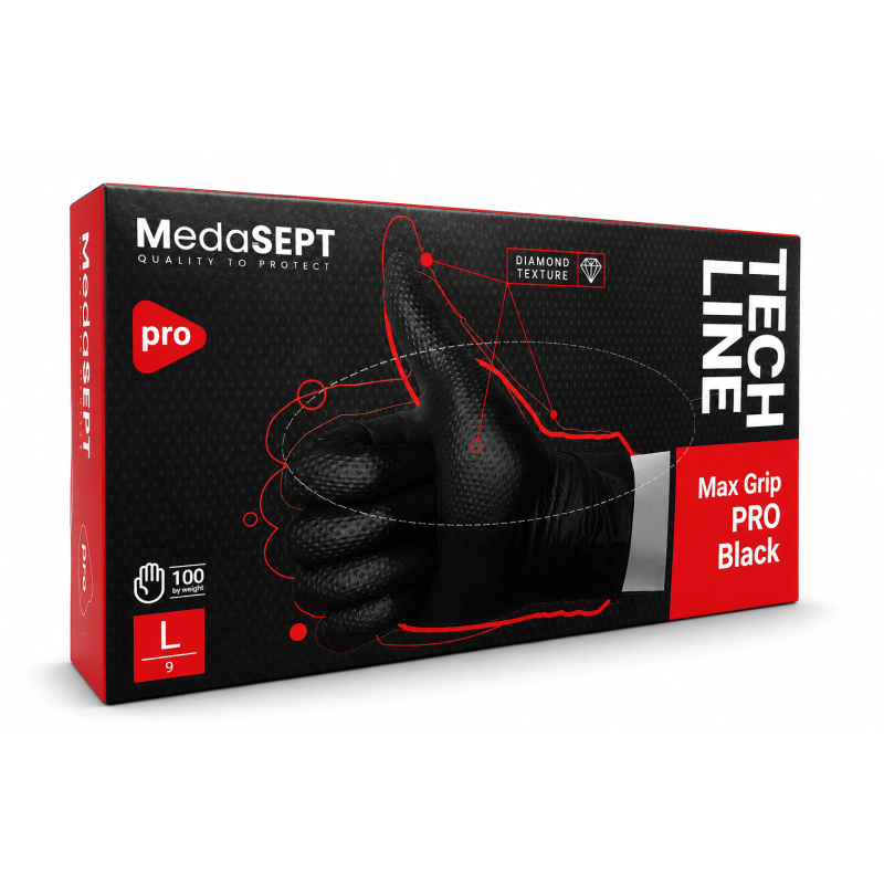 Rękawiczki nitrylowe Medasept Max Grip Pro Black Tech Line